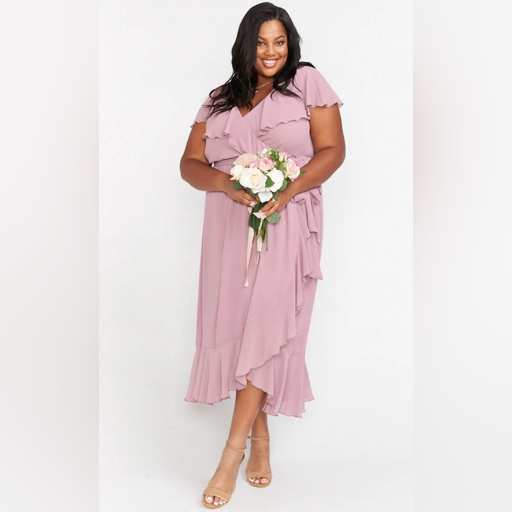 NWT Show Me Your Mumu Jess Ruffled Midi Dress sz 1X in Antique Rose Chiffon
